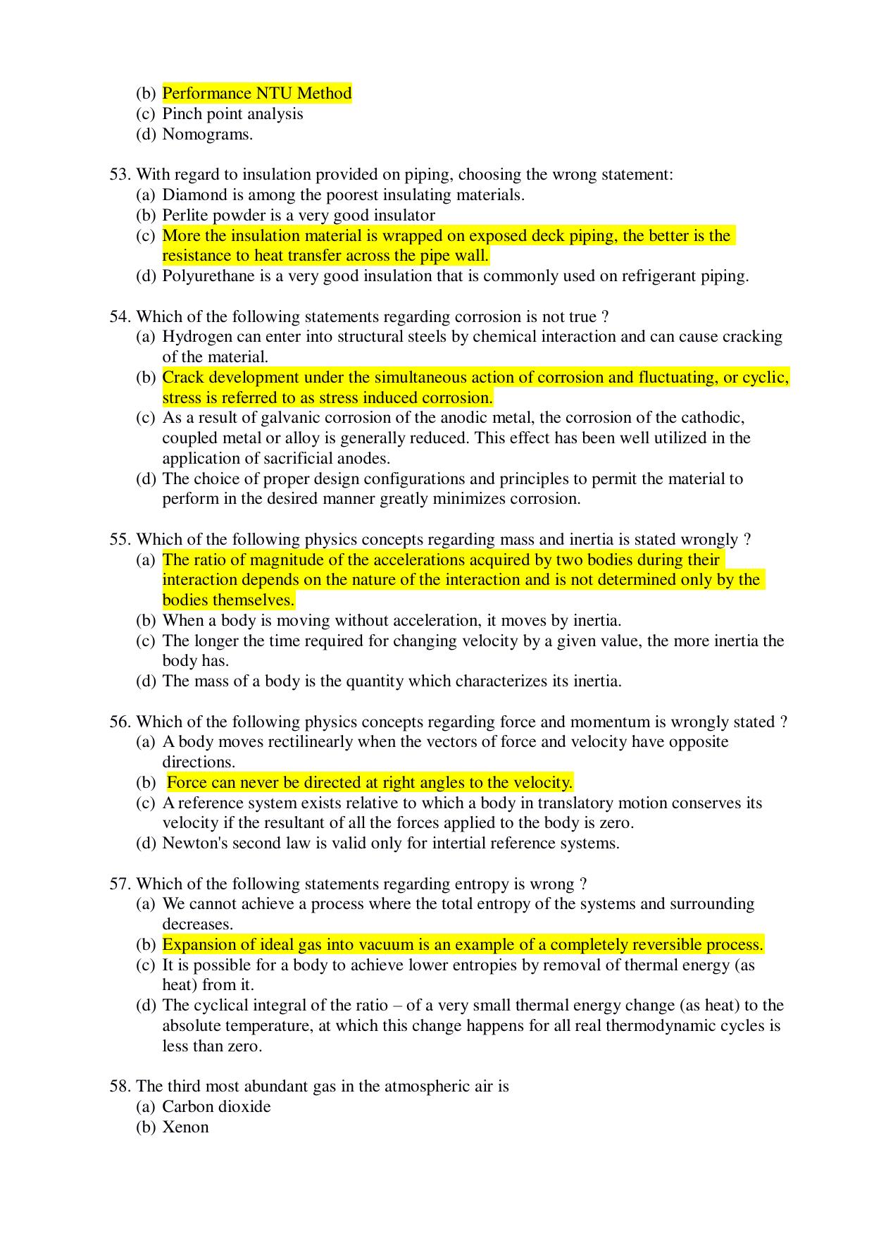 PG - Marine Engineering - IMU CET Model Question Papers - CET (Set-II) - Page 10