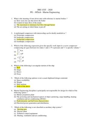 PG - Marine Engineering - IMU CET Model Question Papers - CET (Set-II)