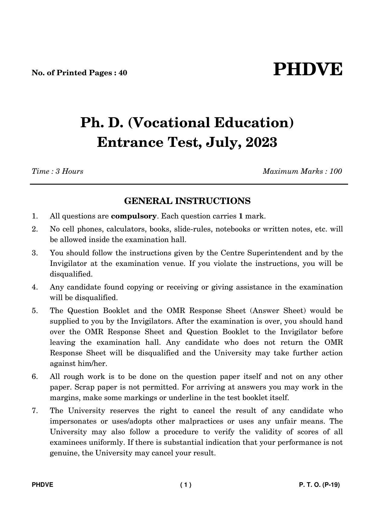 IGNOU PhD Entrance Test Ph. D. (Vocational Education) Entrance Test, July, 2023 Question Paper - Page 2