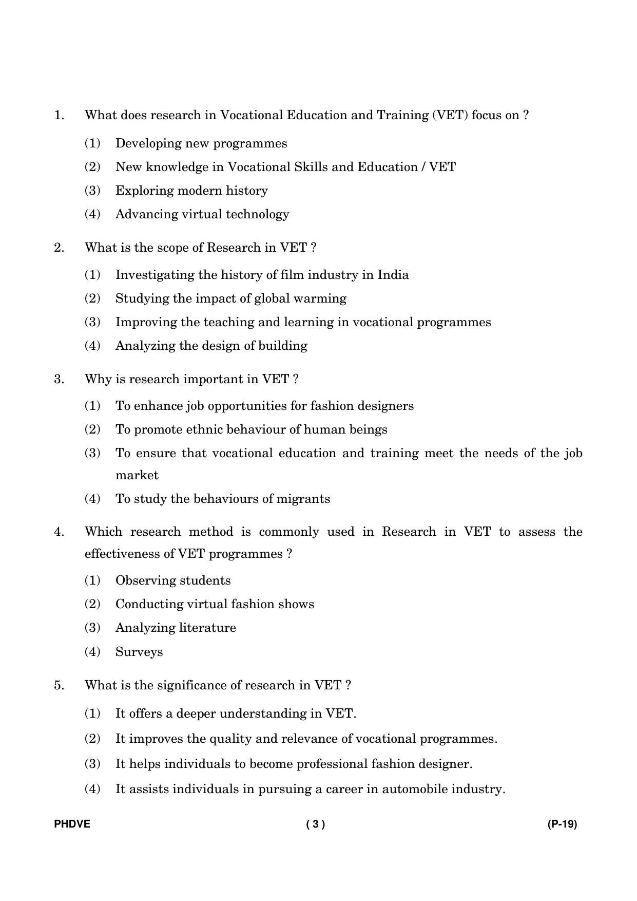 IGNOU PhD Entrance Test Ph. D. (Vocational Education) Entrance Test, July, 2023 Question Paper - Page 4