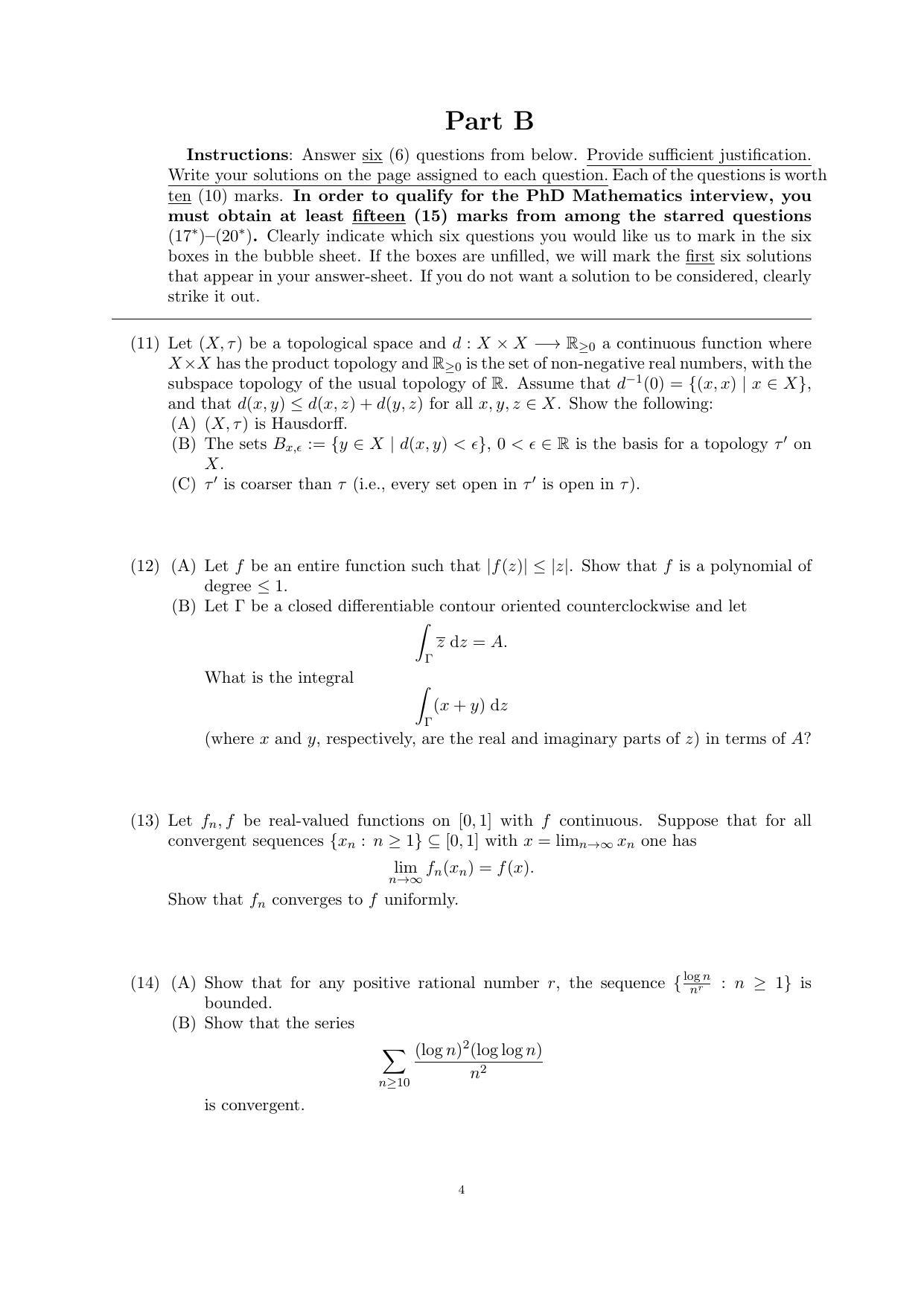 CMI Entrance Exam 2017 Question Paper MSc/PhD Mathematics - Page 8