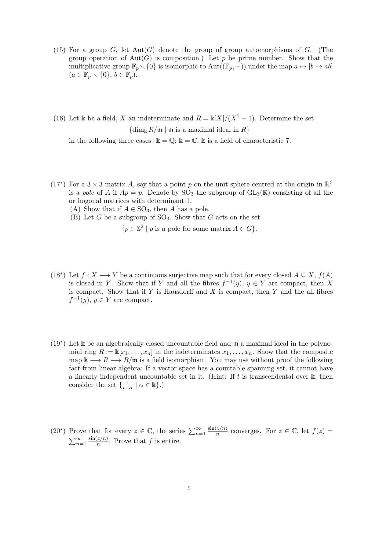 CMI Entrance Exam 2017 Question Paper MSc/PhD Mathematics - Page 9