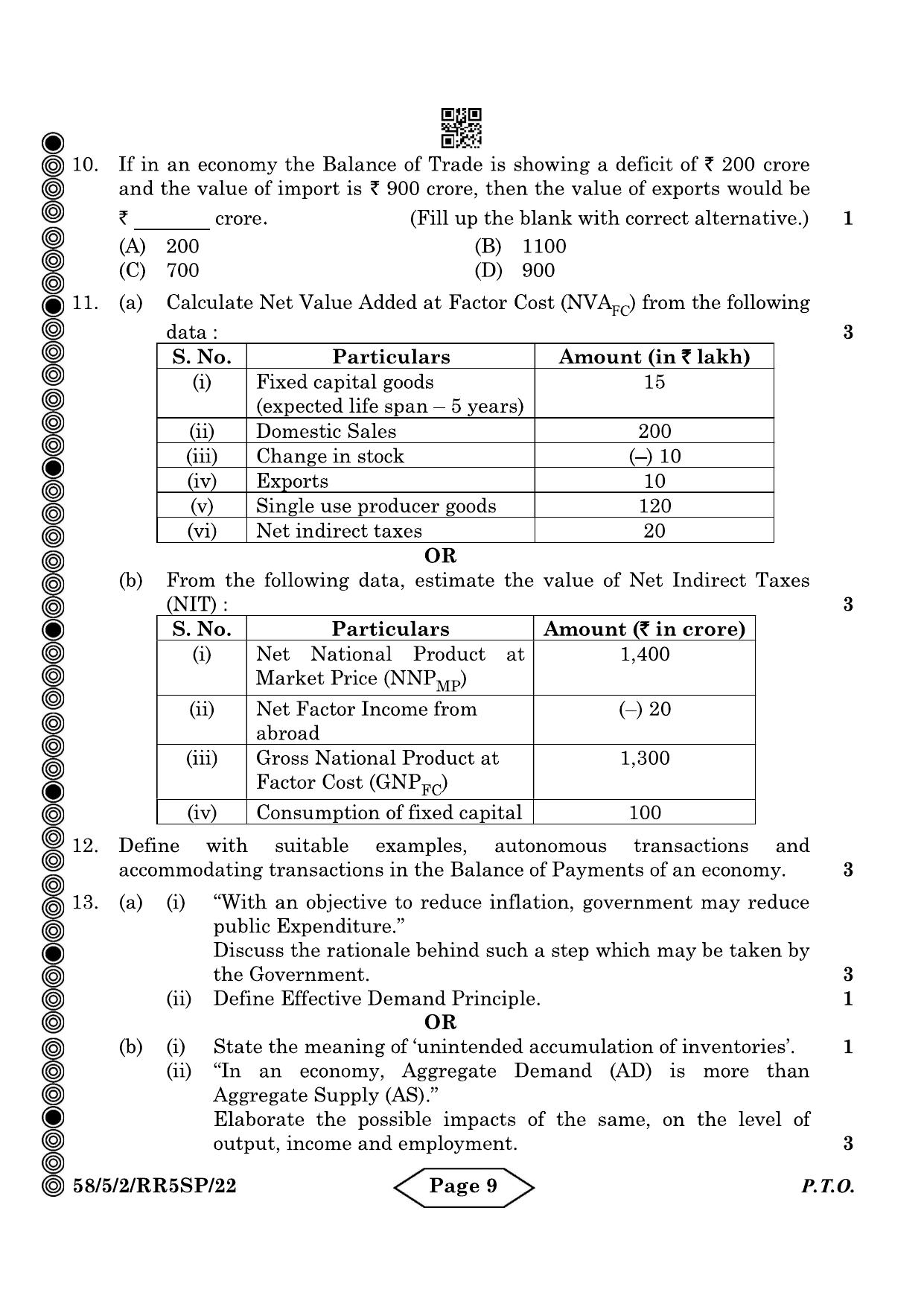 CBSE Class 12 58-5-2 Economics 2024 Question Paper - Page 9