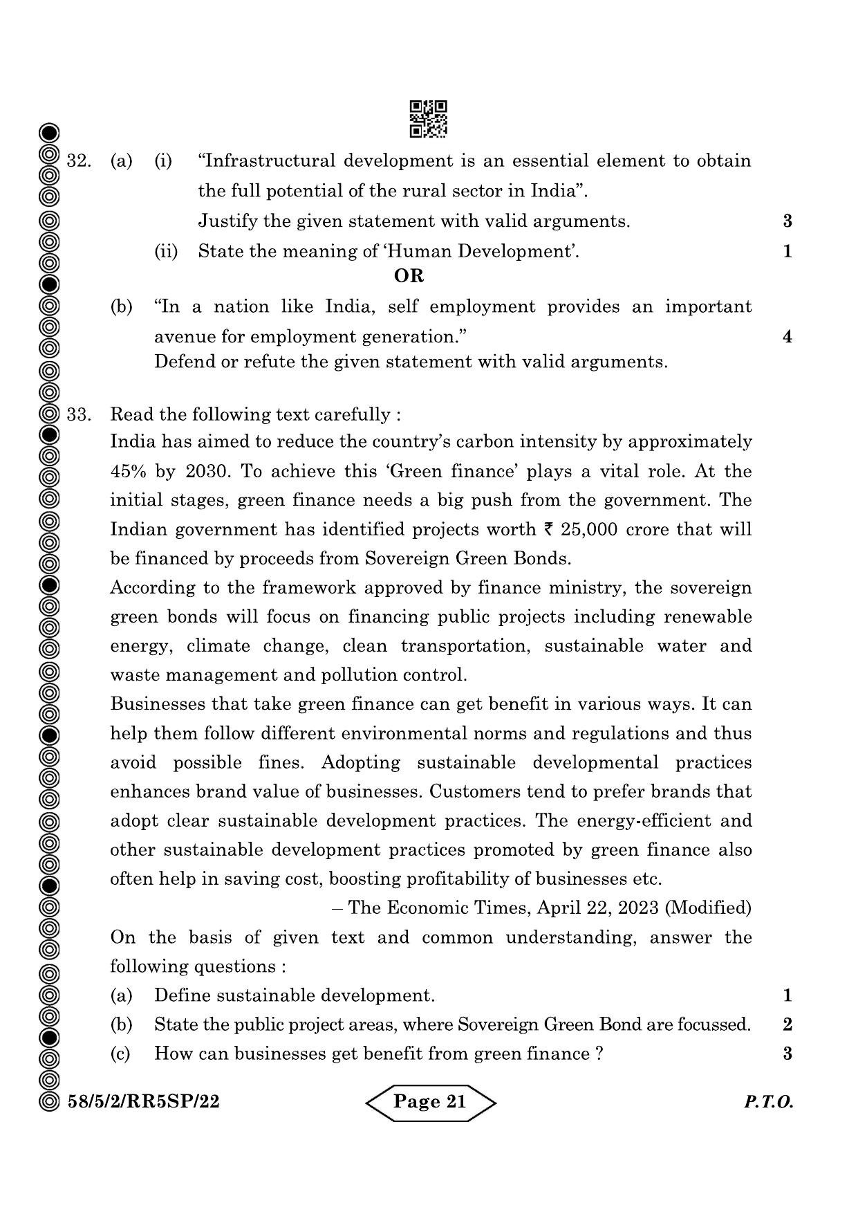 CBSE Class 12 58-5-2 Economics 2024 Question Paper - Page 21