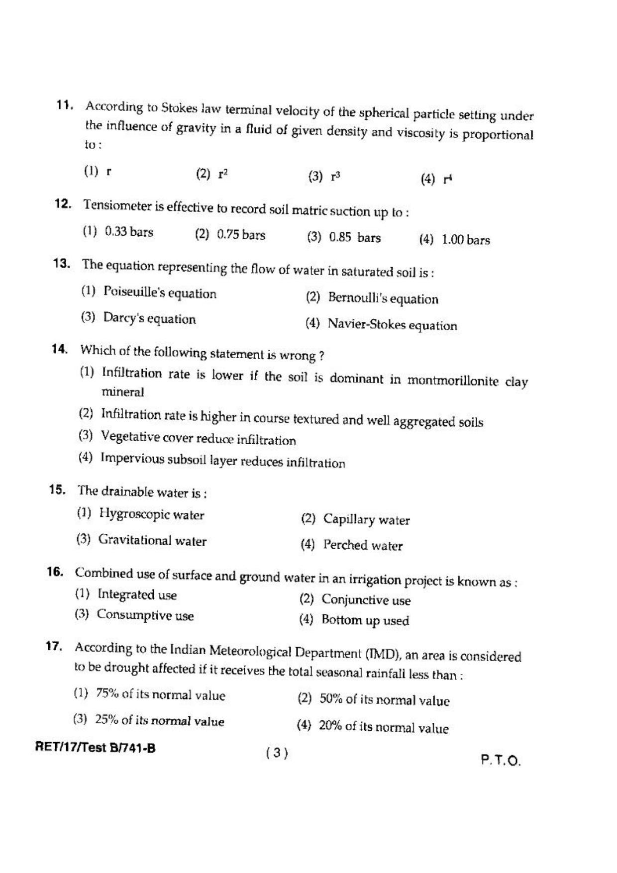 BHU RET(Agriculture) Water Management  2017 Question Paper - Page 5