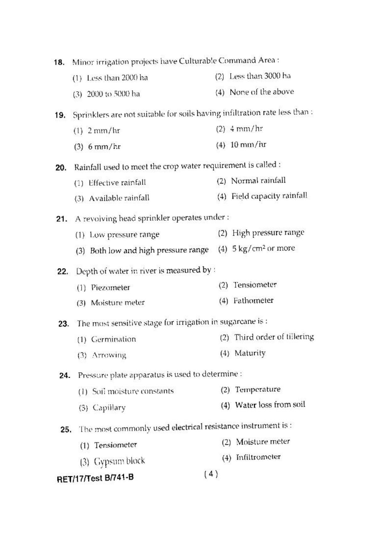 BHU RET(Agriculture) Water Management  2017 Question Paper - Page 6