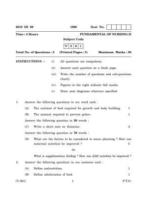Goa Board Class 12 Fundamentals of Nursing - II  2019 (March 2019) Question Paper