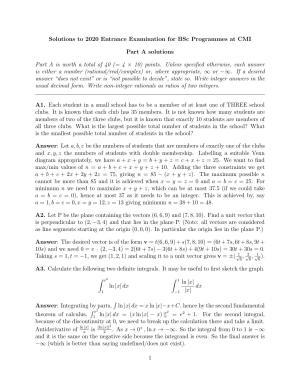 CMI Entrance Exam 2020 Solutions B.Sc (Hons.) Mathematics and Computer Science
