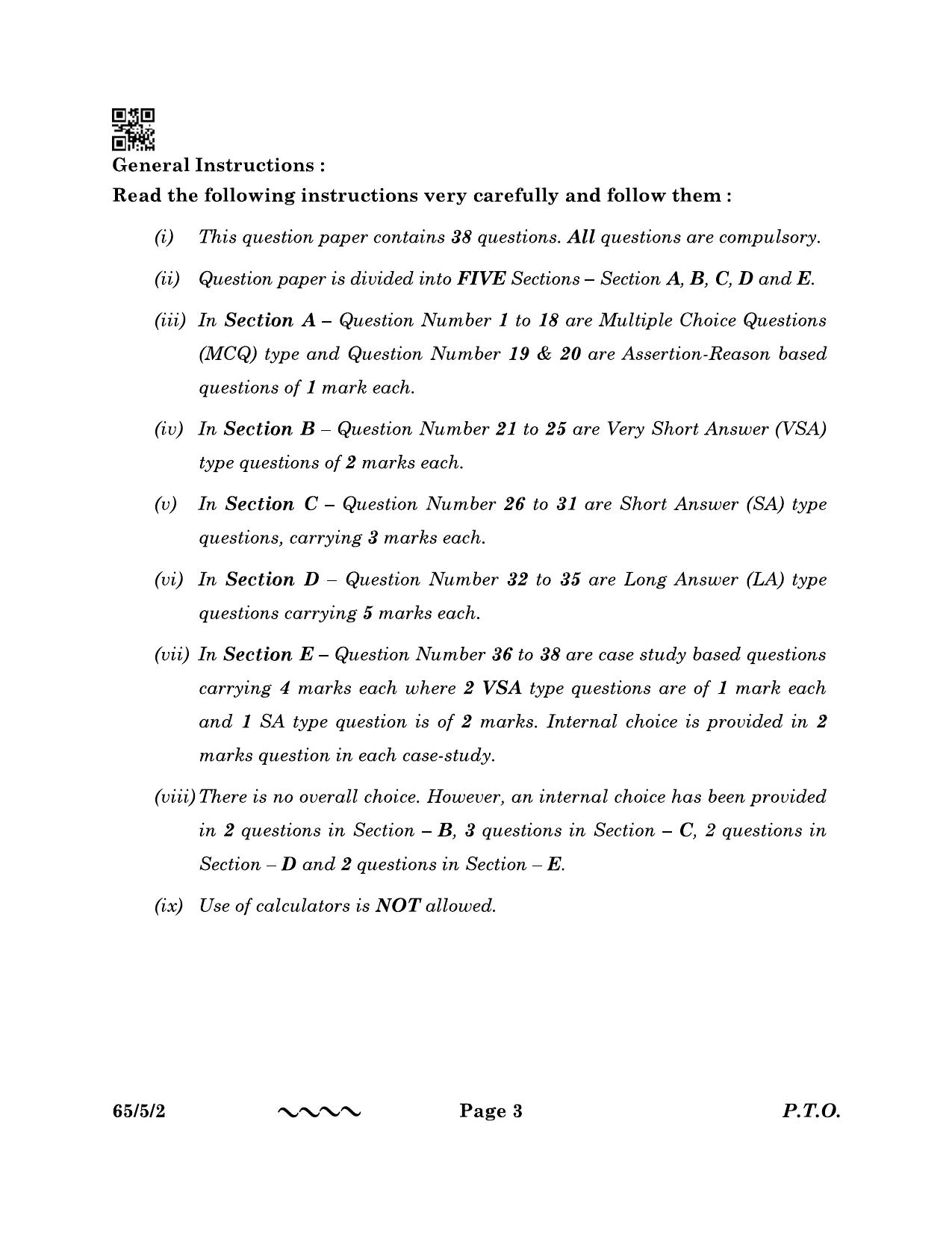CBSE Class 12 65-5-2 MATHEMATICS 2023 Question Paper - Page 3