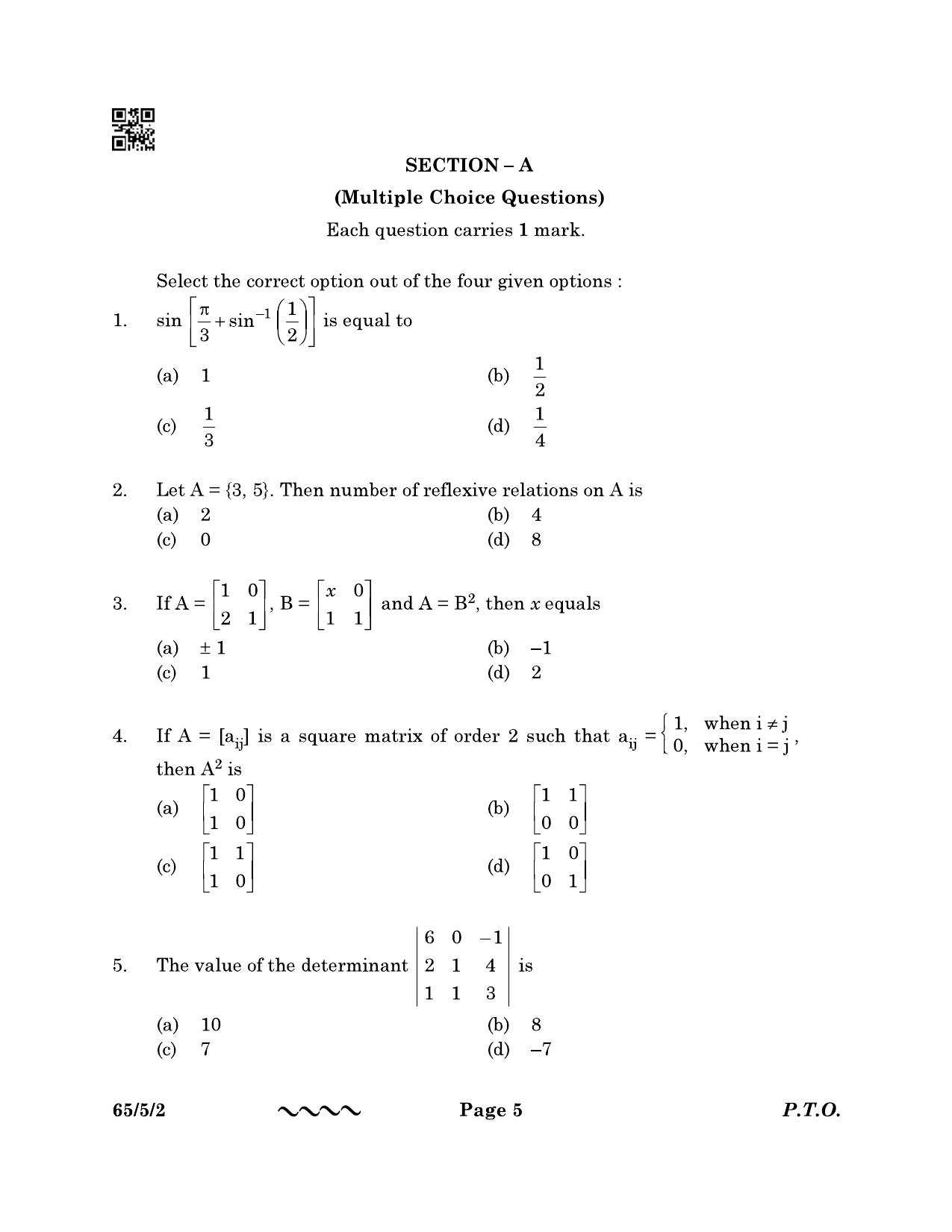 CBSE Class 12 65-5-2 MATHEMATICS 2023 Question Paper - Page 5