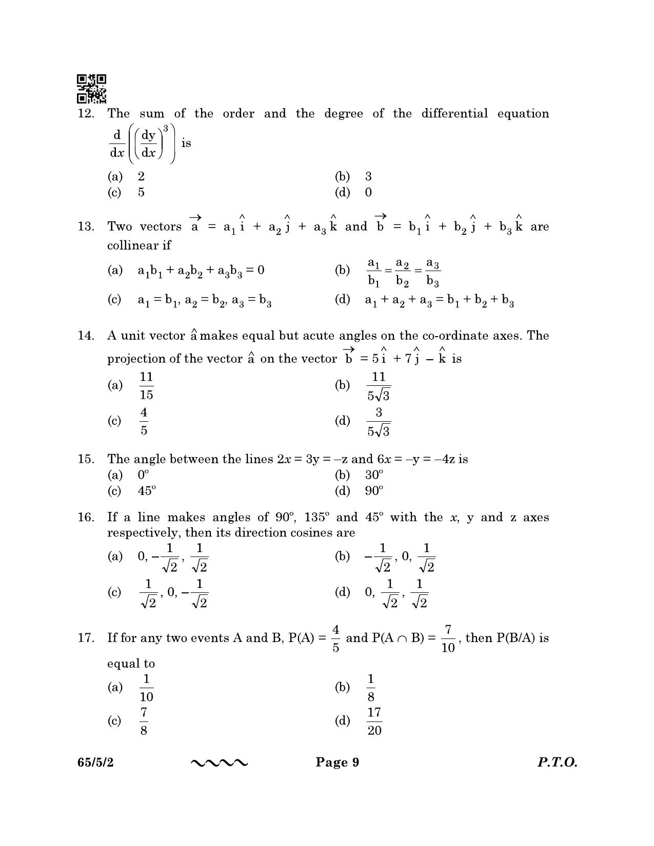 CBSE Class 12 65-5-2 MATHEMATICS 2023 Question Paper - Page 9