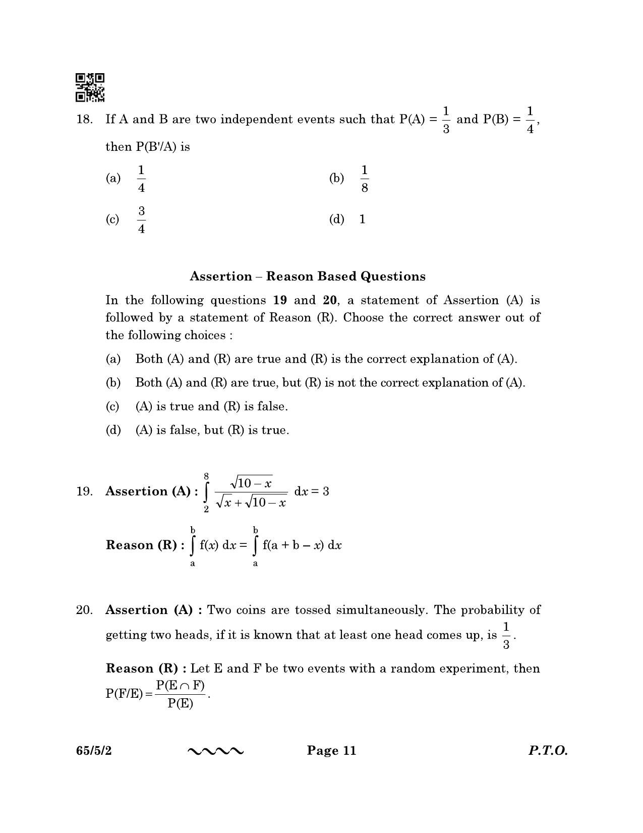 CBSE Class 12 65-5-2 MATHEMATICS 2023 Question Paper - Page 11