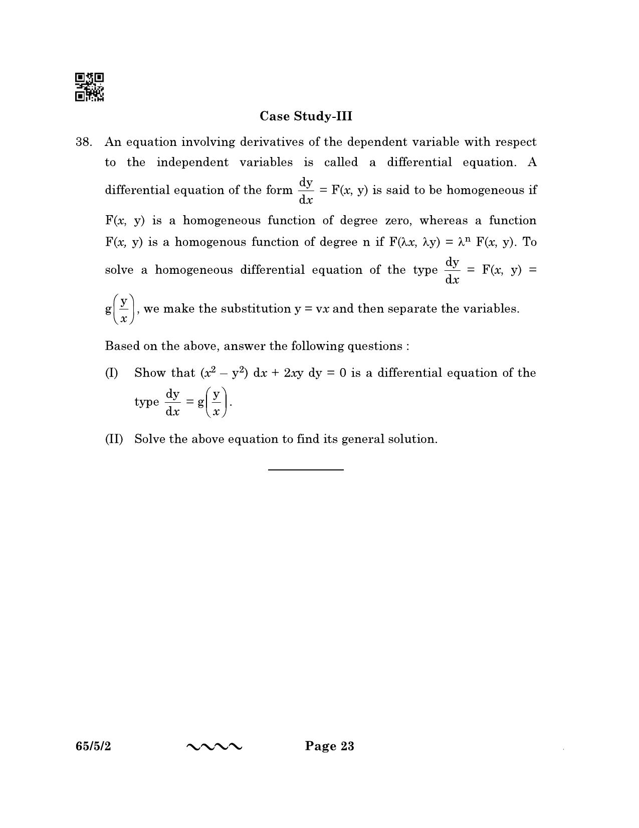 CBSE Class 12 65-5-2 MATHEMATICS 2023 Question Paper - Page 23