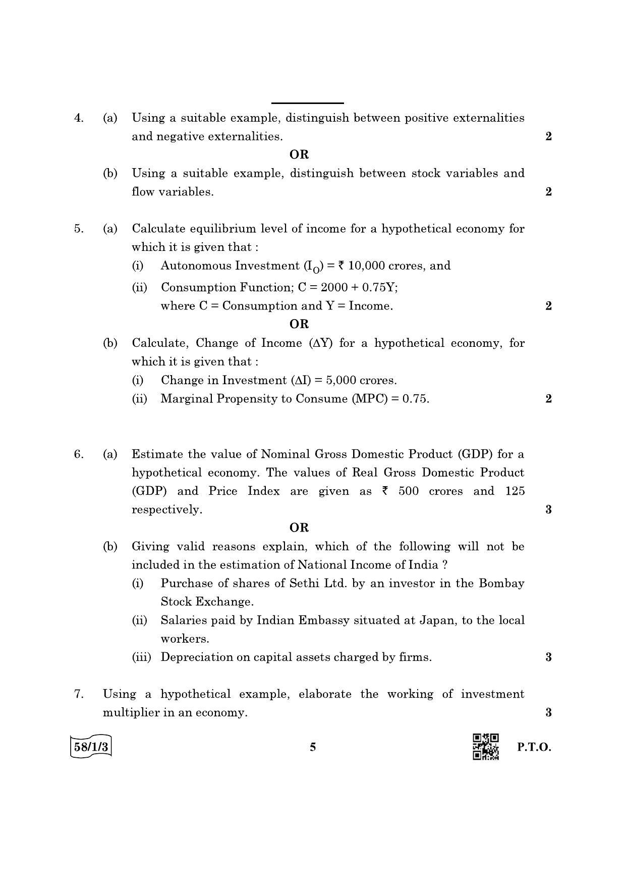 CBSE Class 12 58-1-3 Economics 2022 Question Paper - Page 5