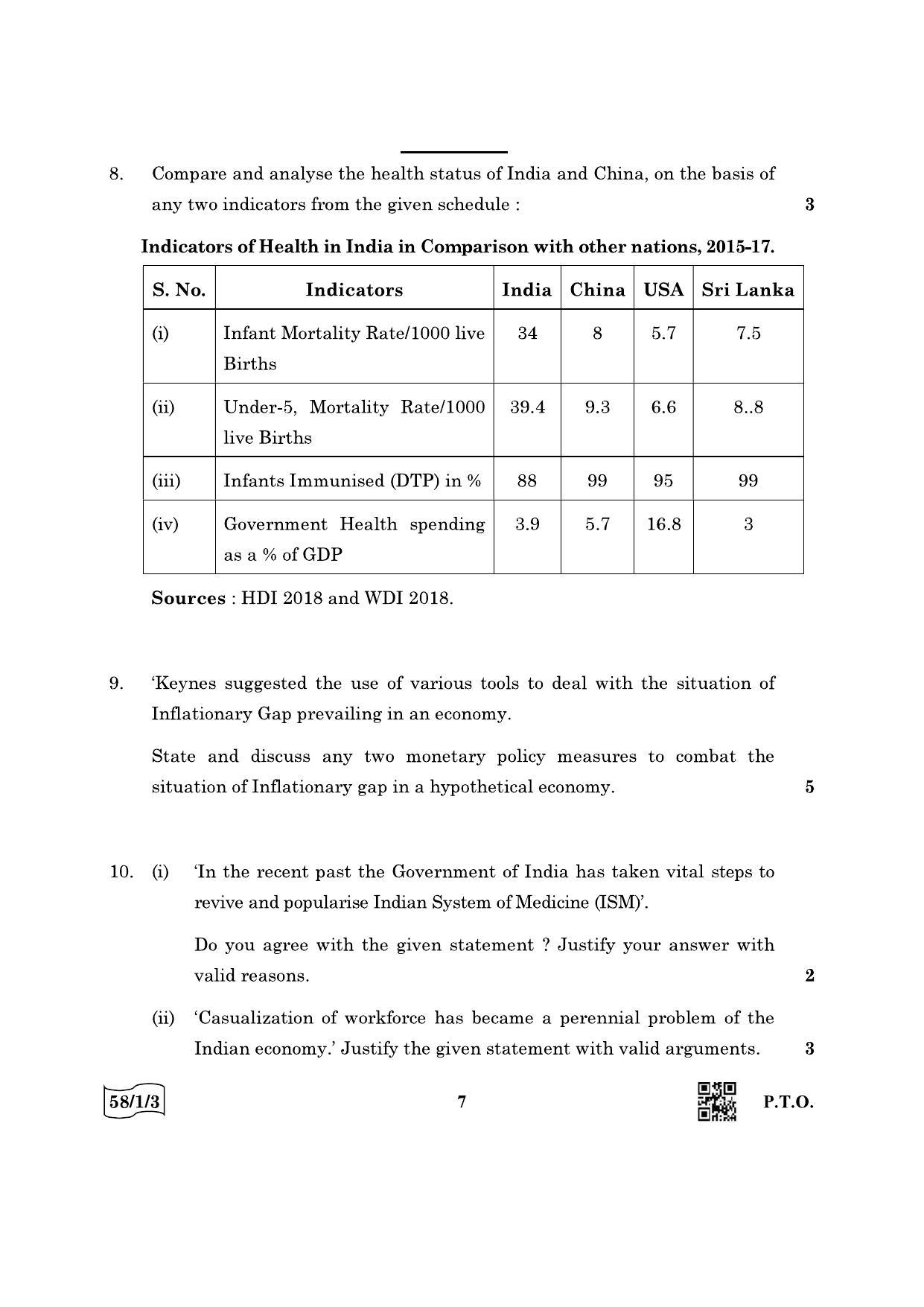 CBSE Class 12 58-1-3 Economics 2022 Question Paper - Page 7