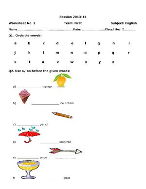 Worksheet for Class 1 English Assignment 3