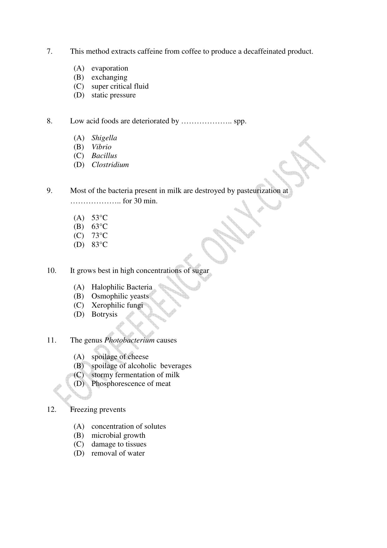 CUSAT CAT 2022 FOOD SCIENCE Question Paper - Page 2