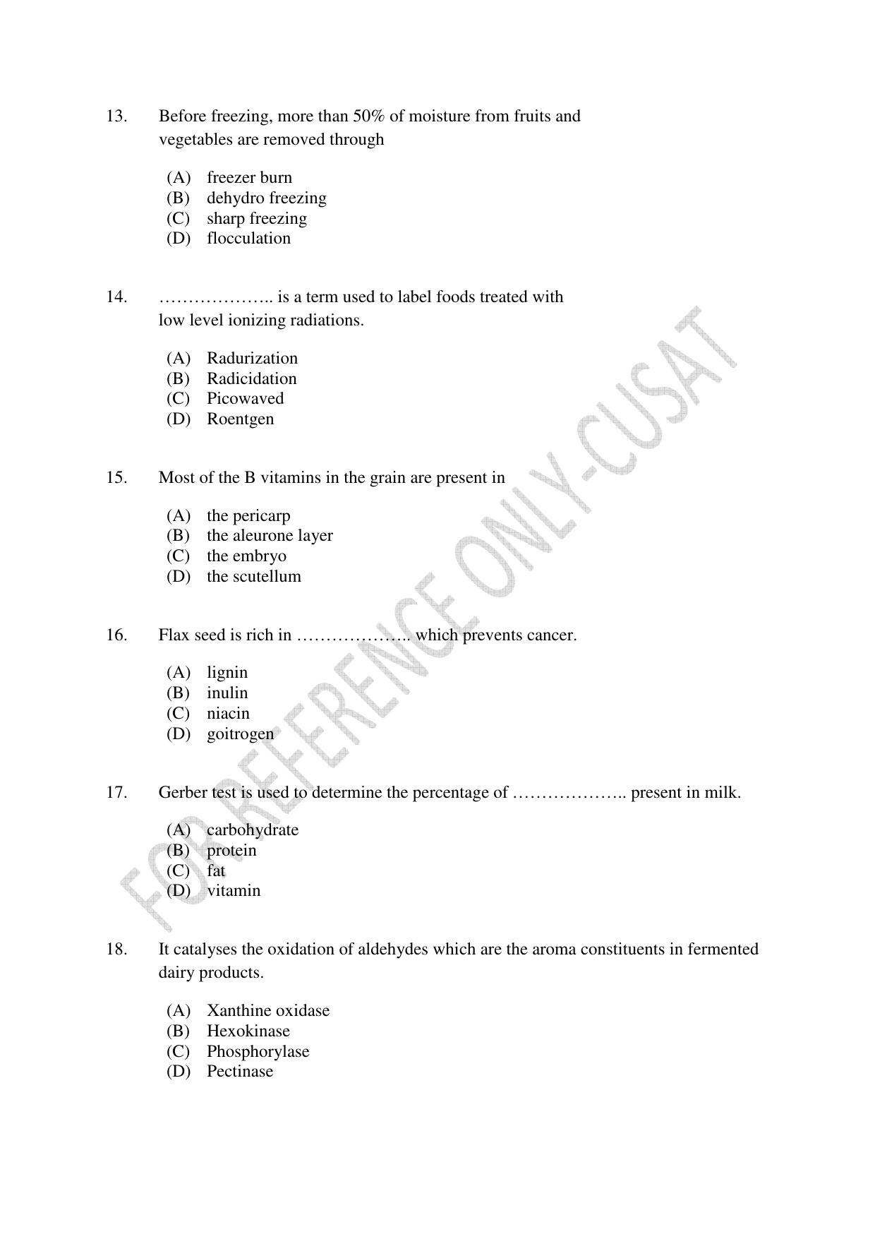CUSAT CAT 2022 FOOD SCIENCE Question Paper - Page 3