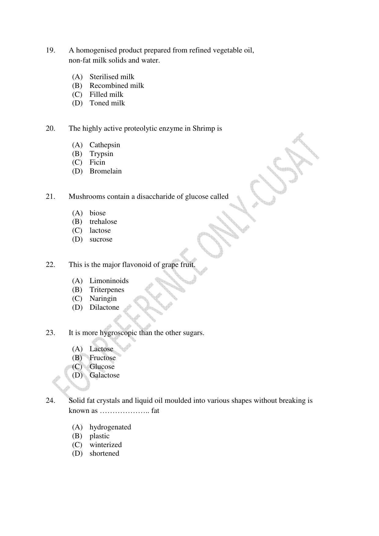CUSAT CAT 2022 FOOD SCIENCE Question Paper - Page 4