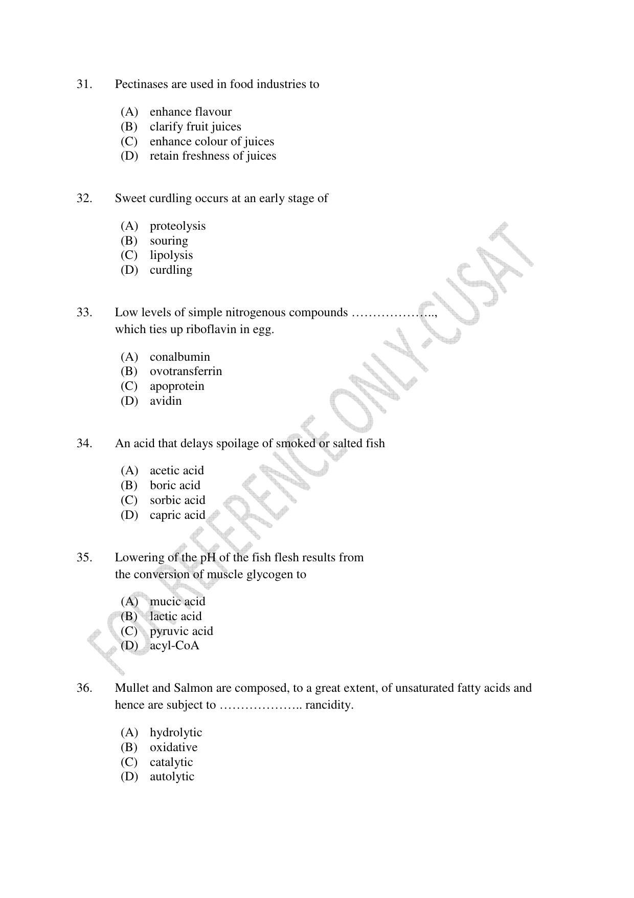 CUSAT CAT 2022 FOOD SCIENCE Question Paper - Page 6