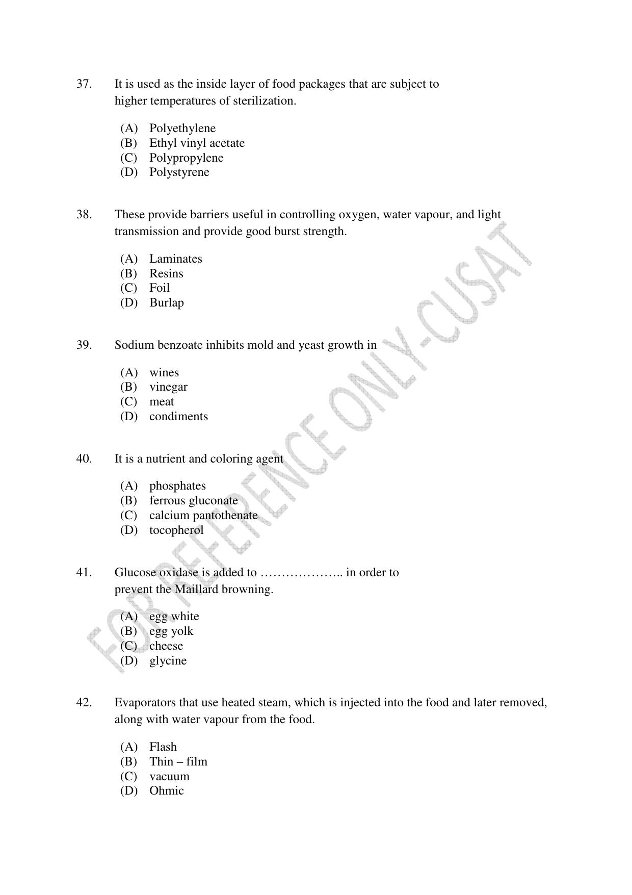 CUSAT CAT 2022 FOOD SCIENCE Question Paper - Page 7