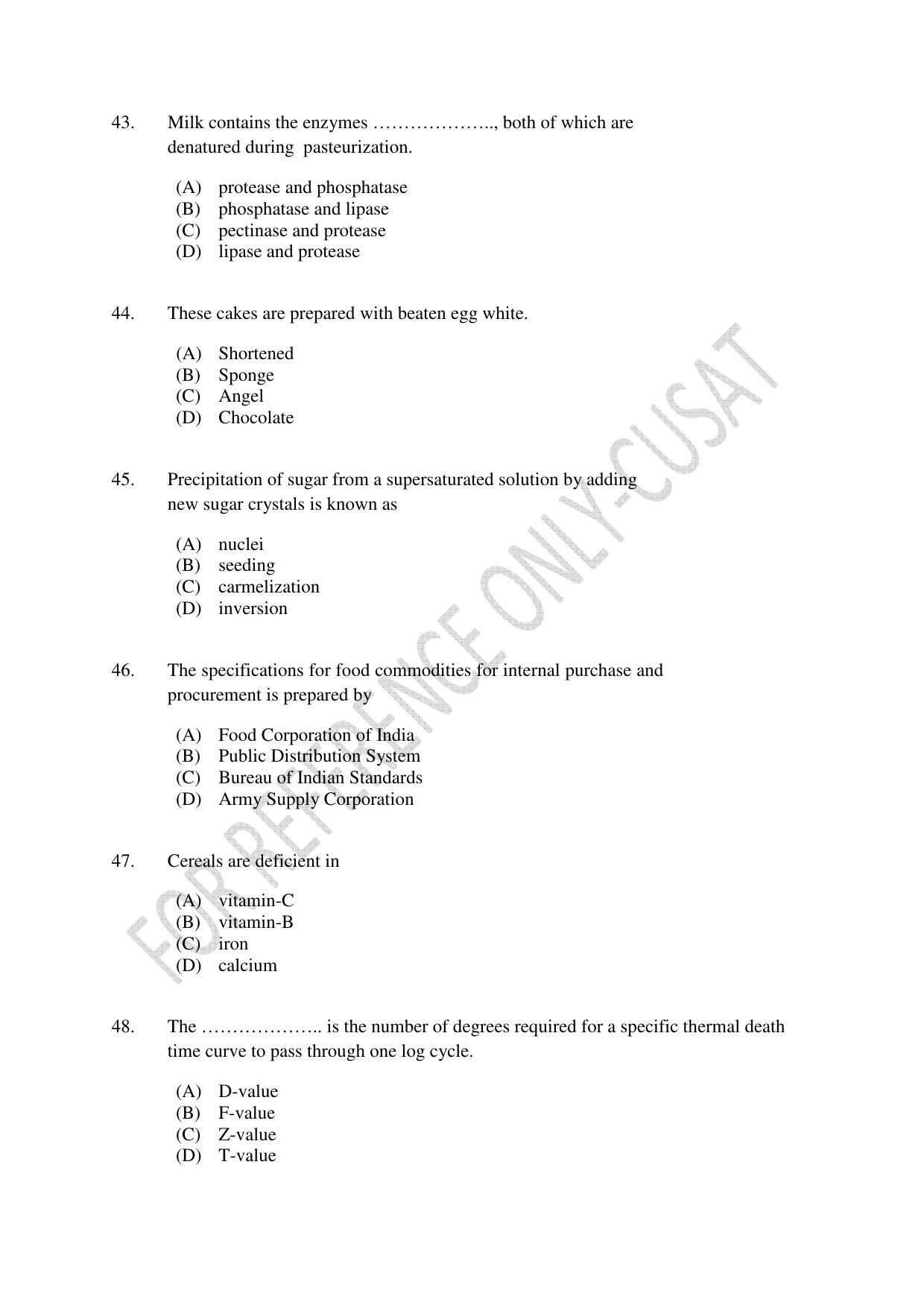 CUSAT CAT 2022 FOOD SCIENCE Question Paper - Page 8