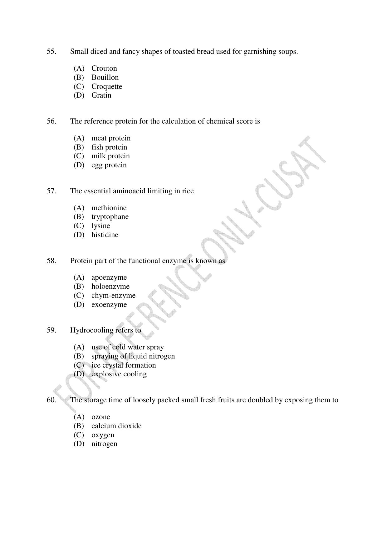 CUSAT CAT 2022 FOOD SCIENCE Question Paper - Page 10