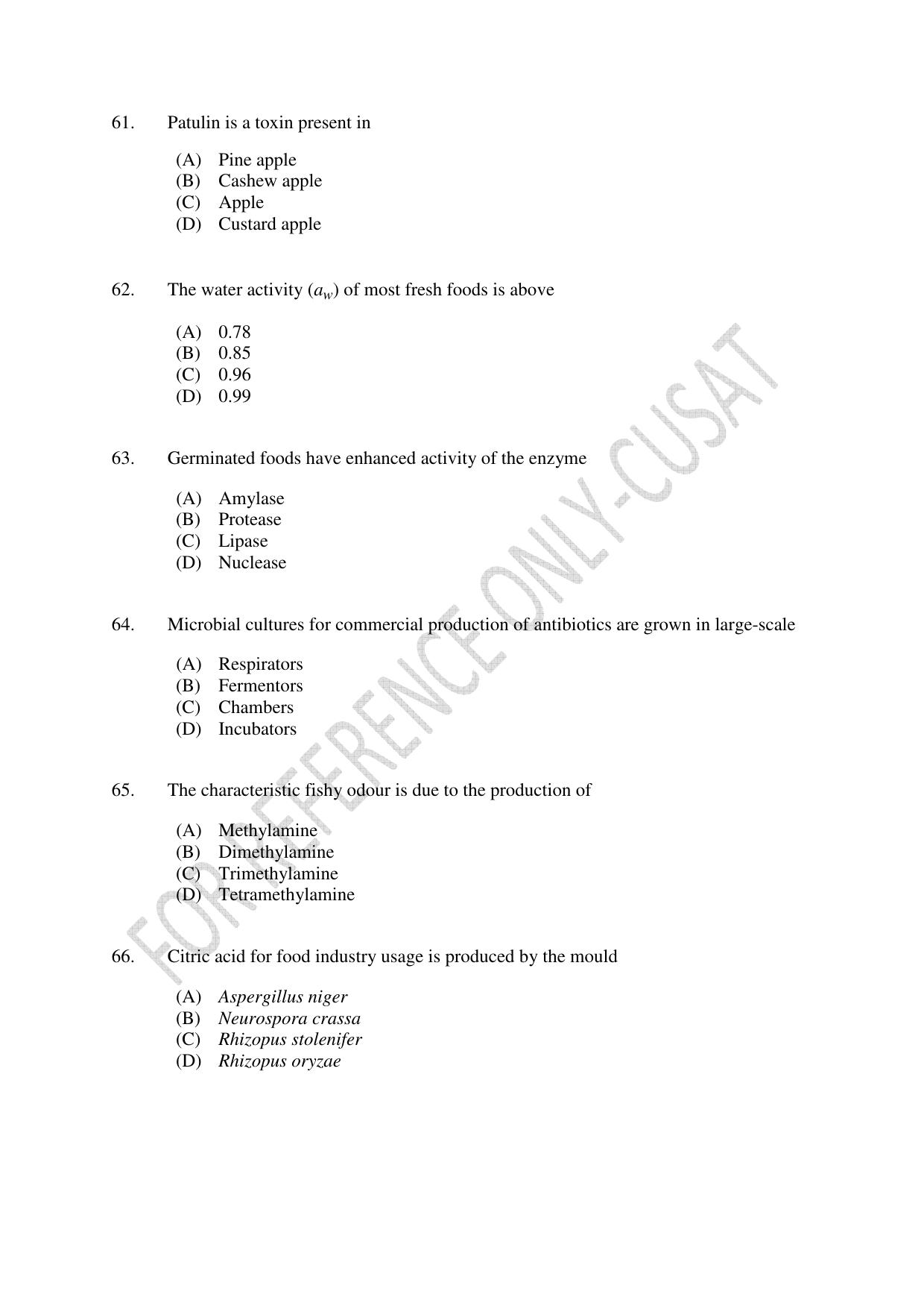 CUSAT CAT 2022 FOOD SCIENCE Question Paper - Page 11