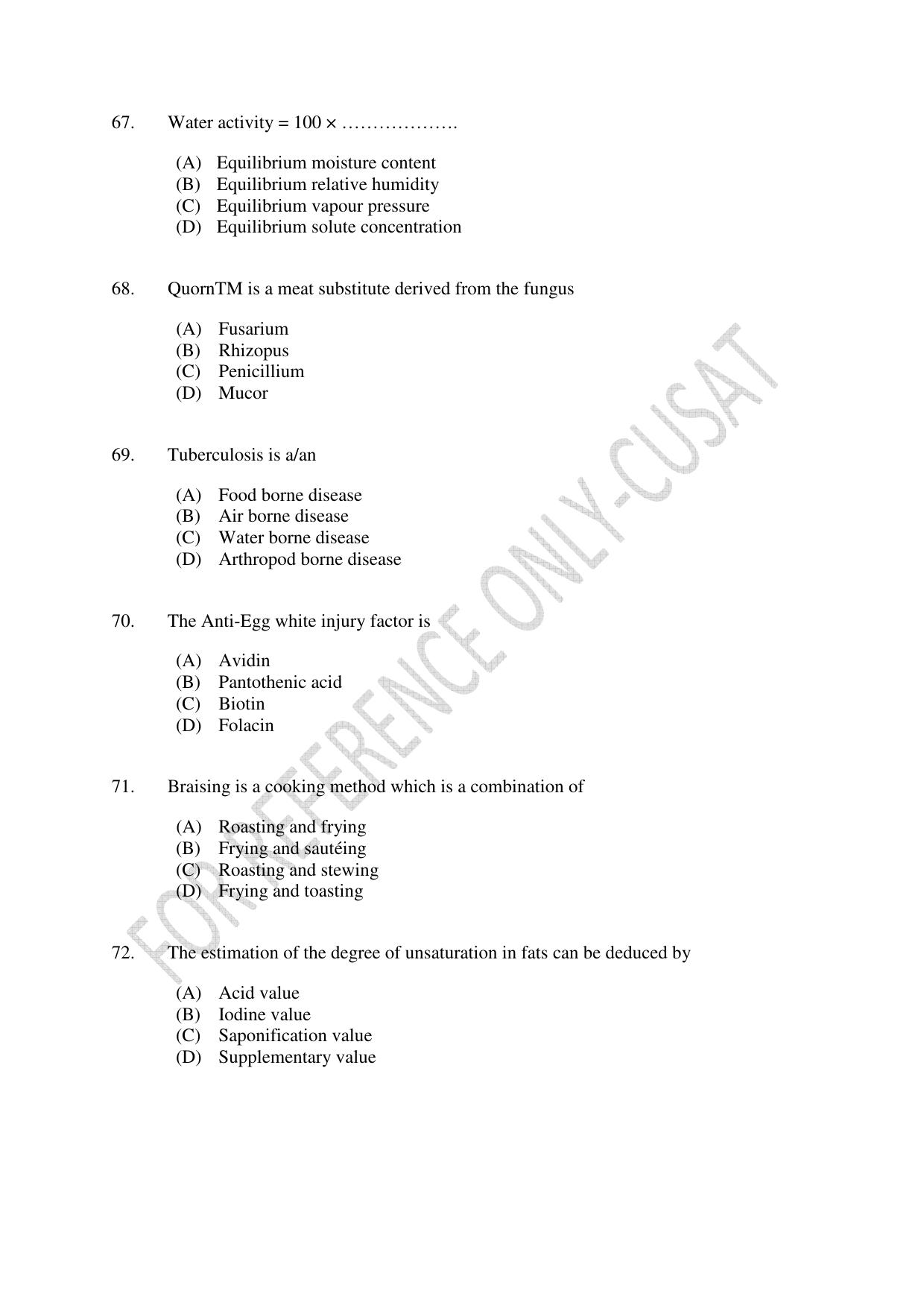 CUSAT CAT 2022 FOOD SCIENCE Question Paper - Page 12