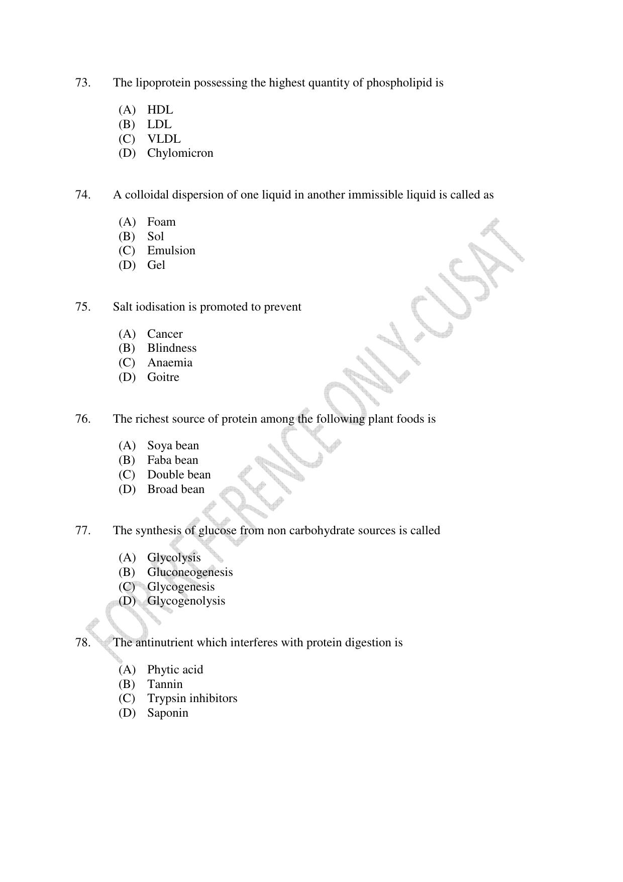 CUSAT CAT 2022 FOOD SCIENCE Question Paper - Page 13