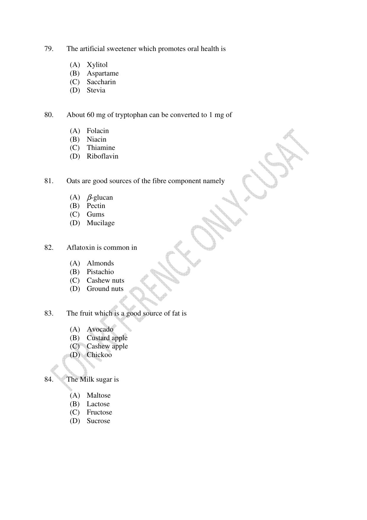 CUSAT CAT 2022 FOOD SCIENCE Question Paper - Page 14
