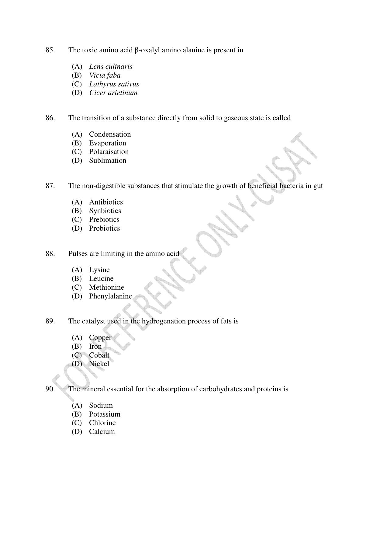 CUSAT CAT 2022 FOOD SCIENCE Question Paper - Page 15
