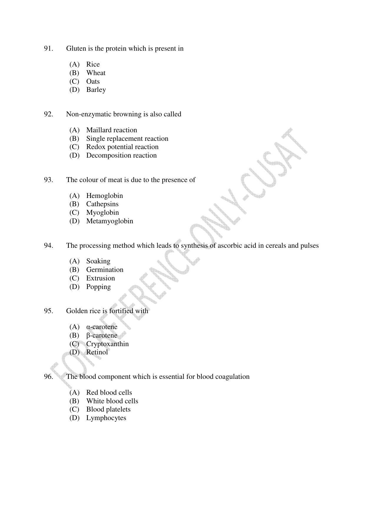 CUSAT CAT 2022 FOOD SCIENCE Question Paper - Page 16