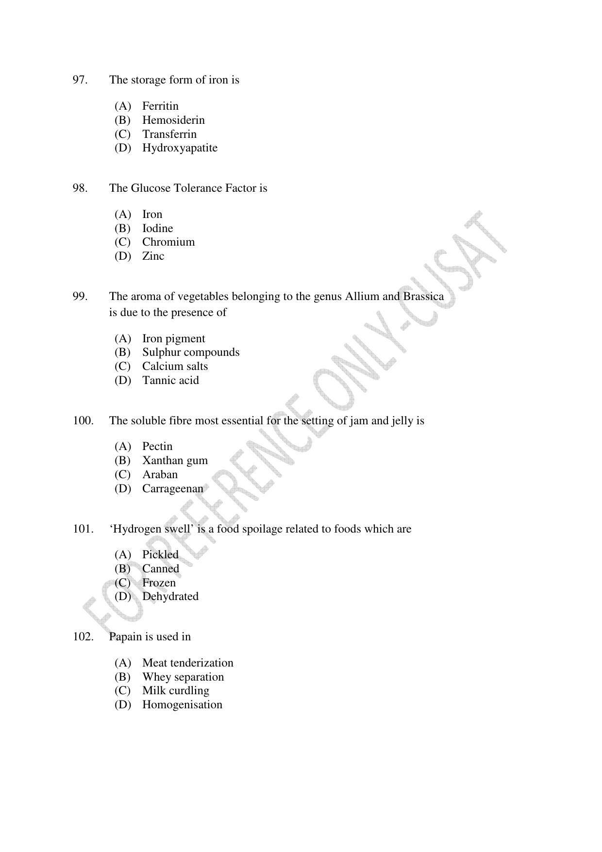 CUSAT CAT 2022 FOOD SCIENCE Question Paper - Page 17