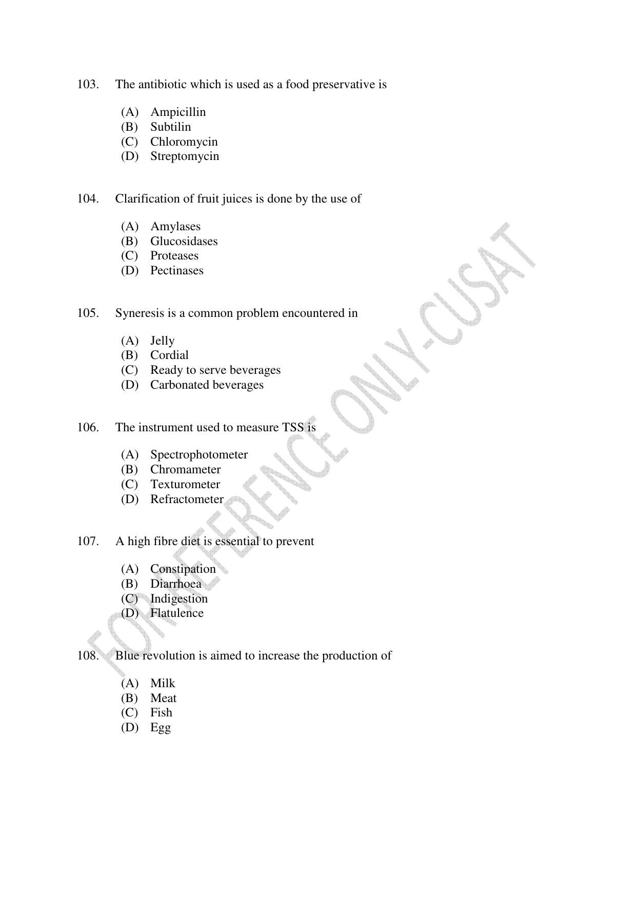 CUSAT CAT 2022 FOOD SCIENCE Question Paper - Page 18
