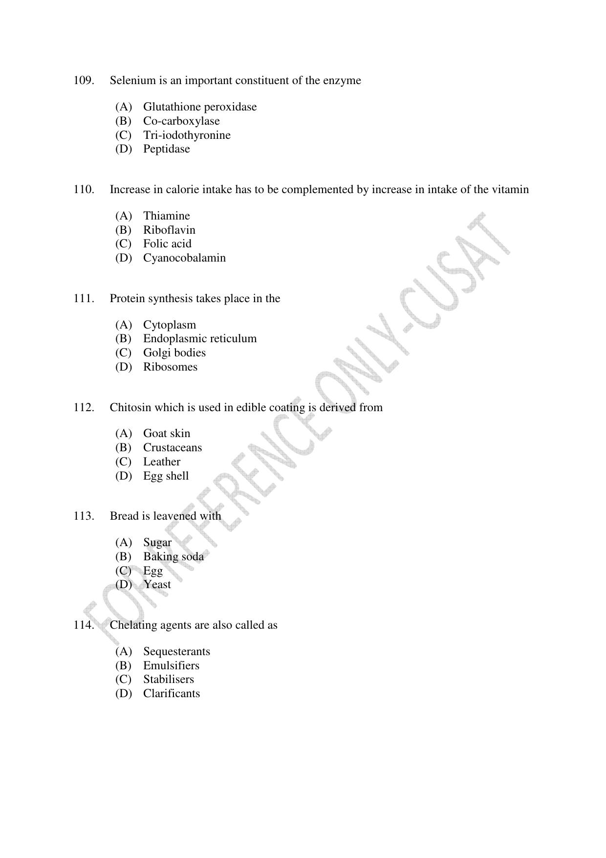 CUSAT CAT 2022 FOOD SCIENCE Question Paper - Page 19