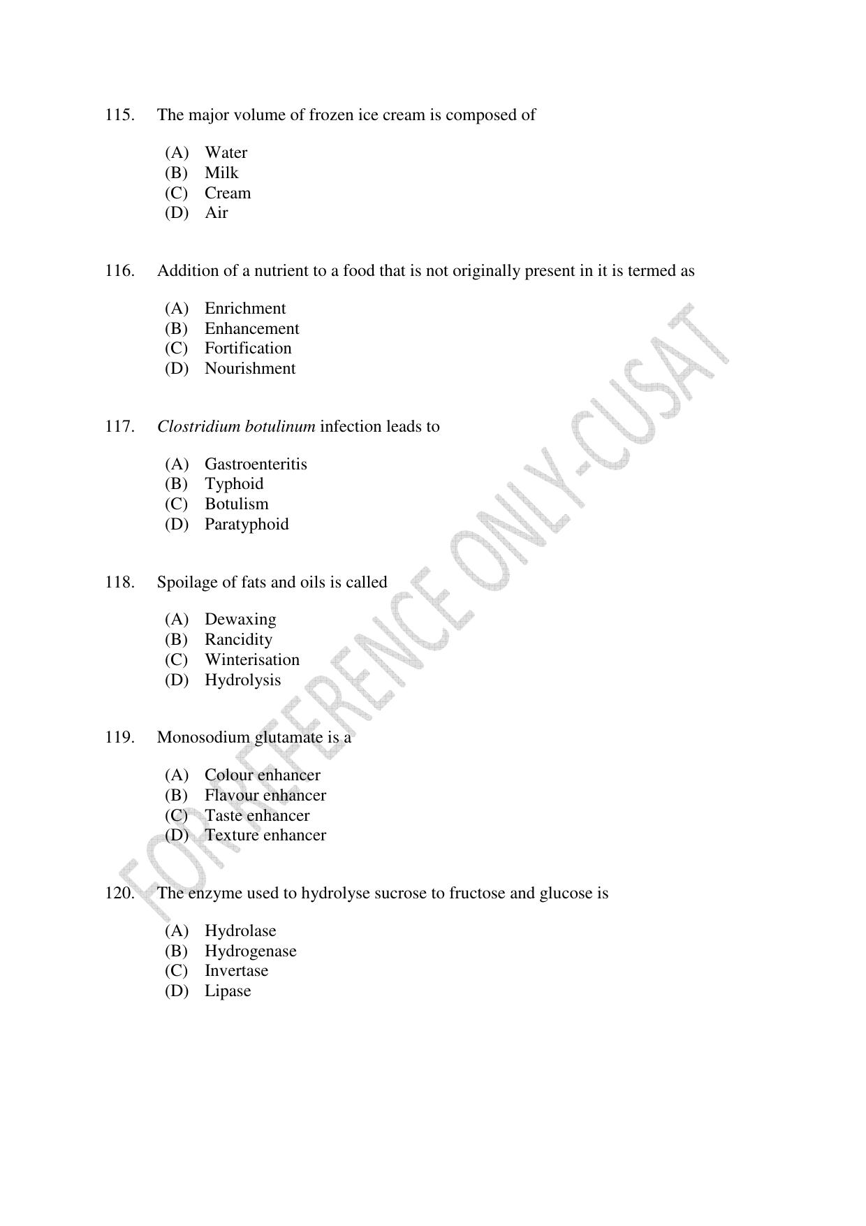 CUSAT CAT 2022 FOOD SCIENCE Question Paper - Page 20
