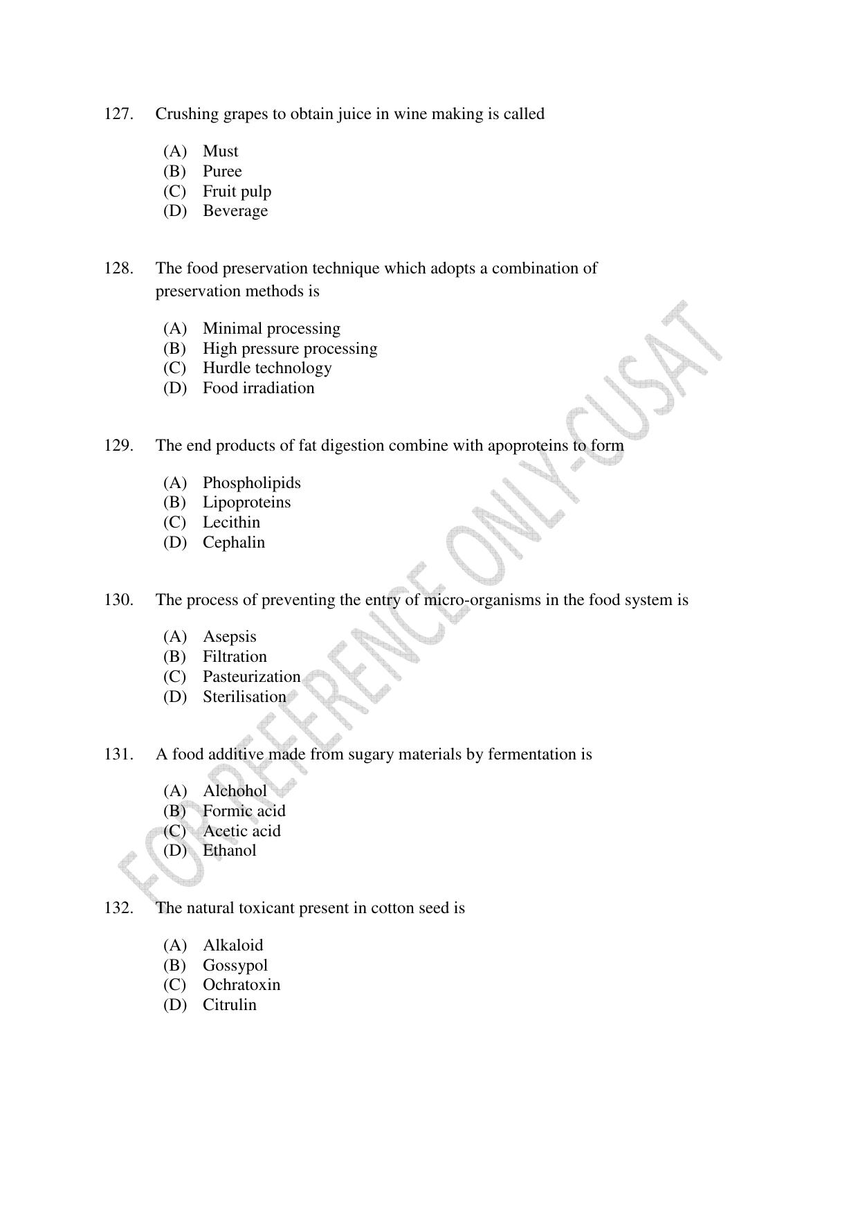 CUSAT CAT 2022 FOOD SCIENCE Question Paper - Page 22