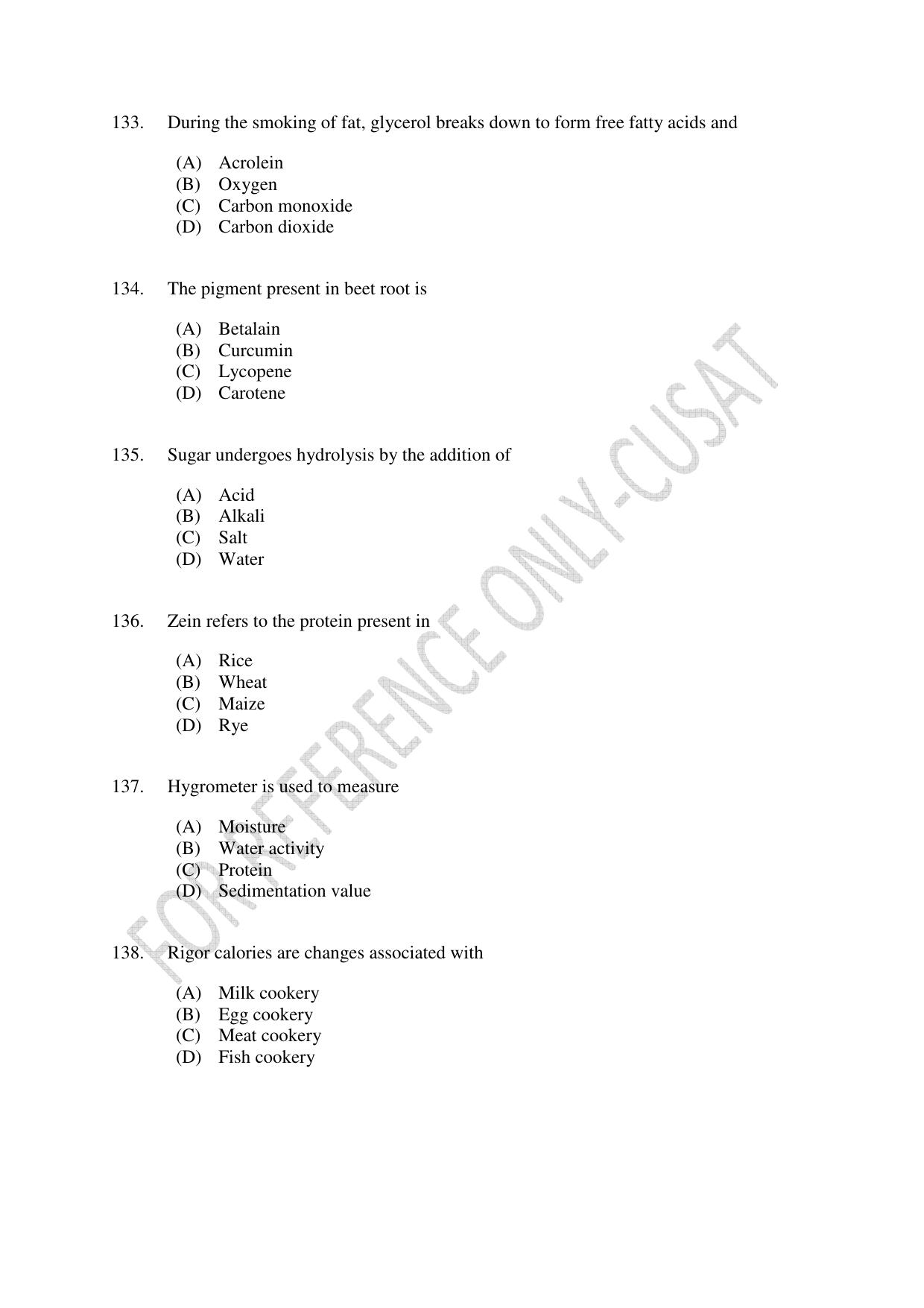 CUSAT CAT 2022 FOOD SCIENCE Question Paper - Page 23