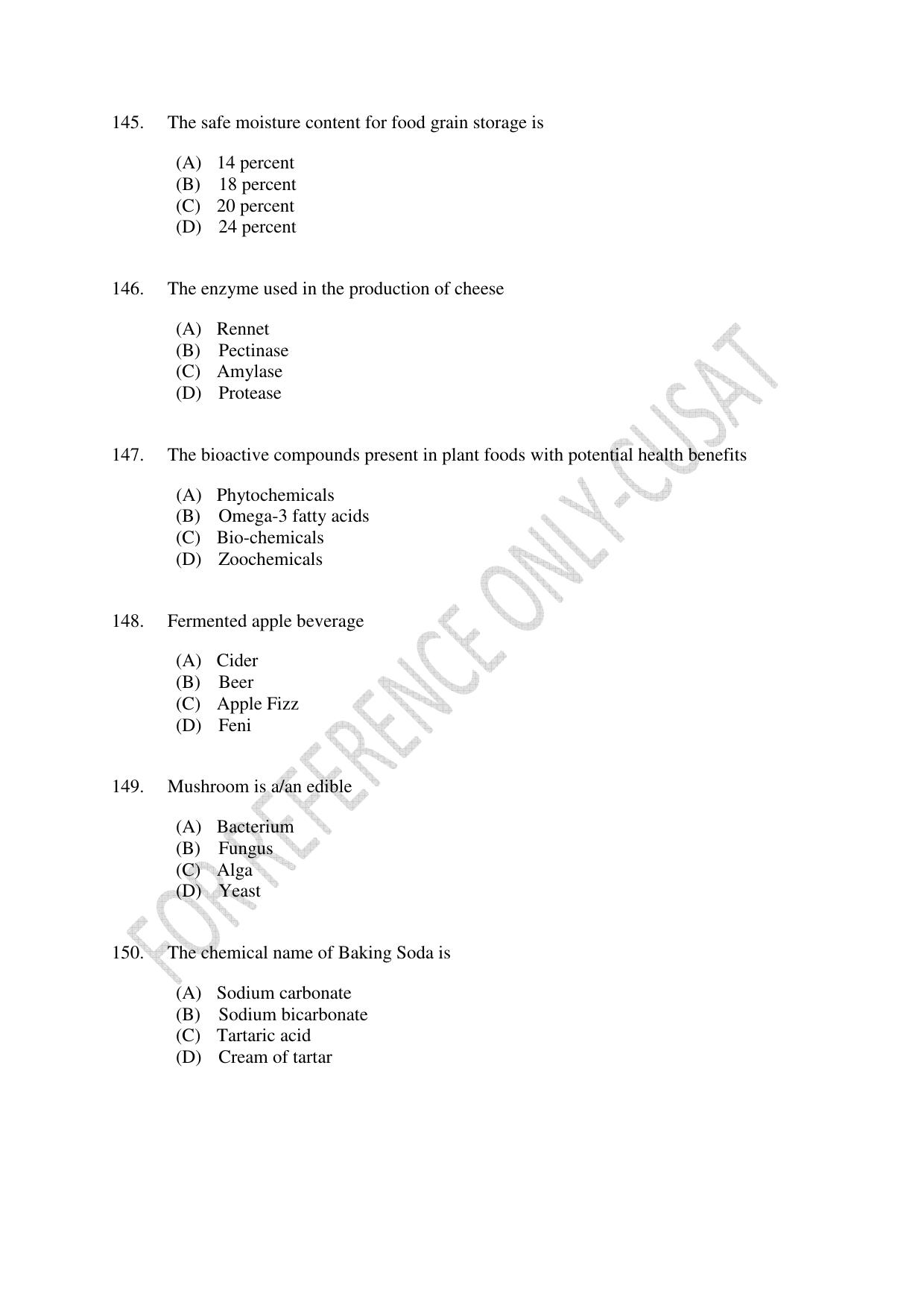 CUSAT CAT 2022 FOOD SCIENCE Question Paper - Page 25