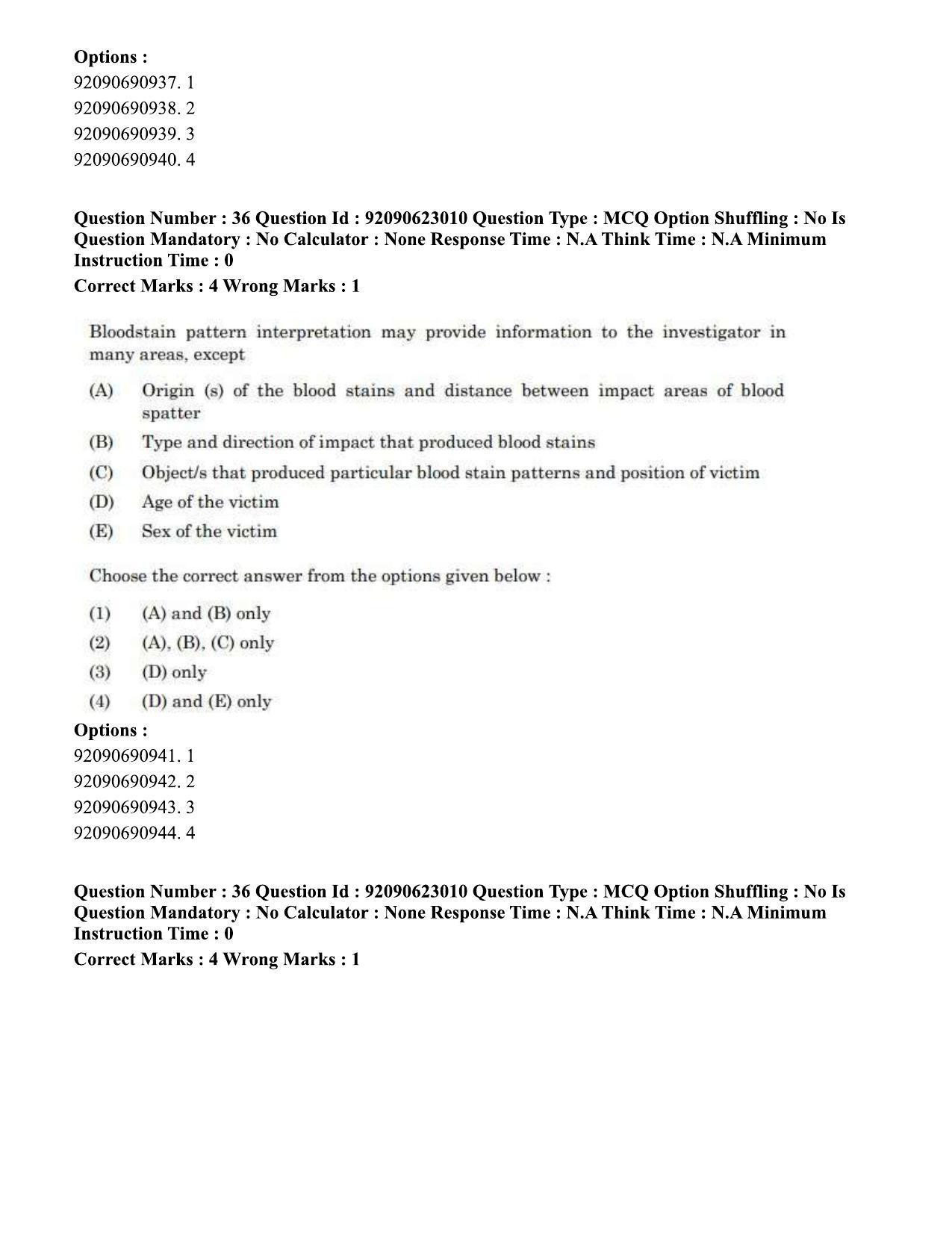 CUET PG 2023: SCQP13 – Forensic Science Eng - Shift 2 (24-06-2023) Question Paper - Page 36