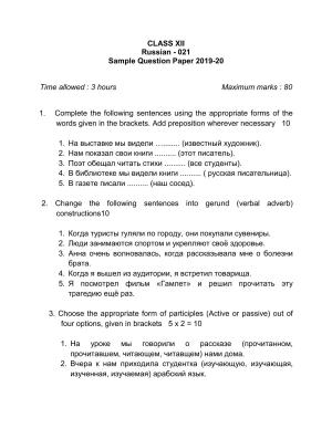 CBSE Class 12 Russian -Sample Paper 2019-20