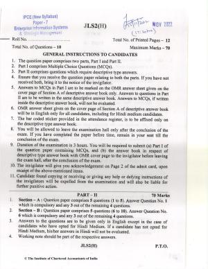 CA Inter Nov 2022 Question Paper - Paper 7 – Enterprise Information Systems & Strategic Management