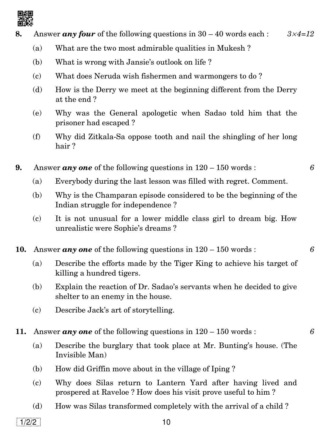 CBSE Class 12 1-2-2 English Core 2019 Question Paper - Page 10