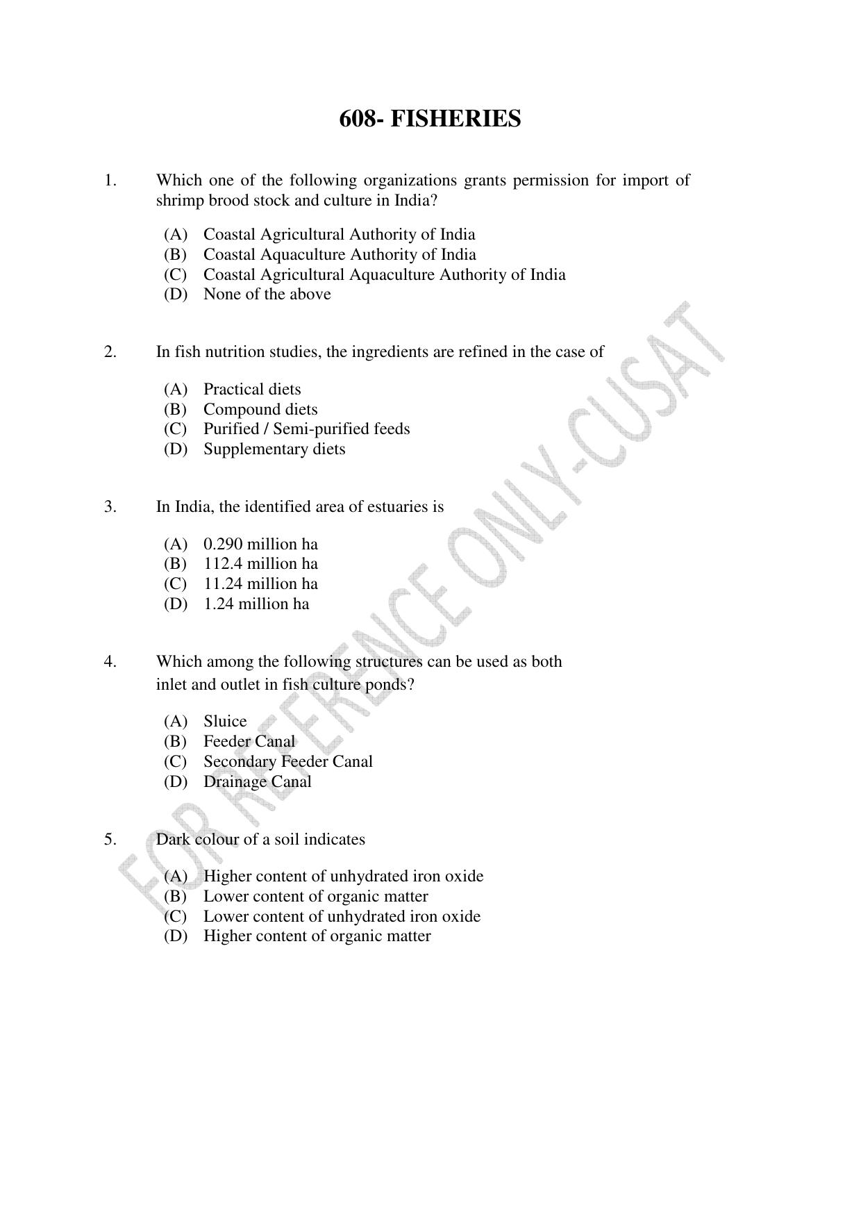 CUSAT CAT 2022 FISHERIES Question Paper - Page 1