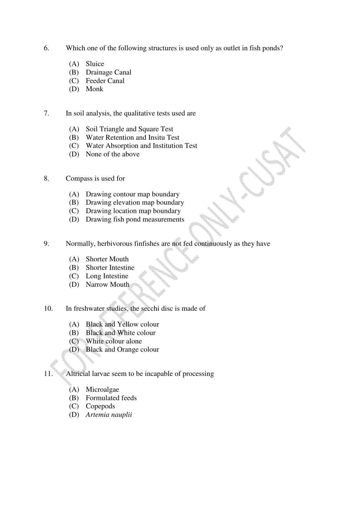 CUSAT CAT 2022 FISHERIES Question Paper - Page 2