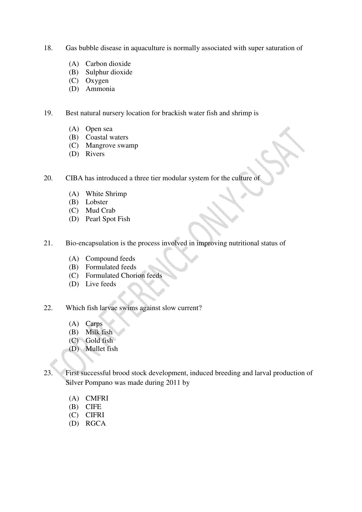CUSAT CAT 2022 FISHERIES Question Paper - Page 4