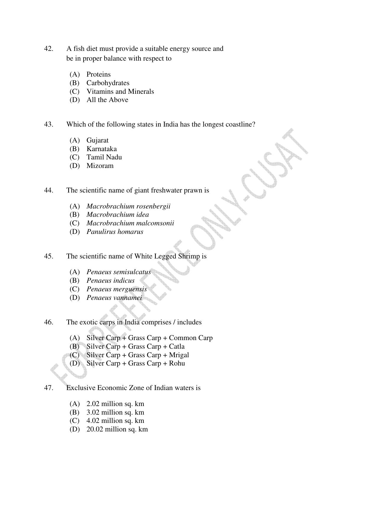CUSAT CAT 2022 FISHERIES Question Paper - Page 8