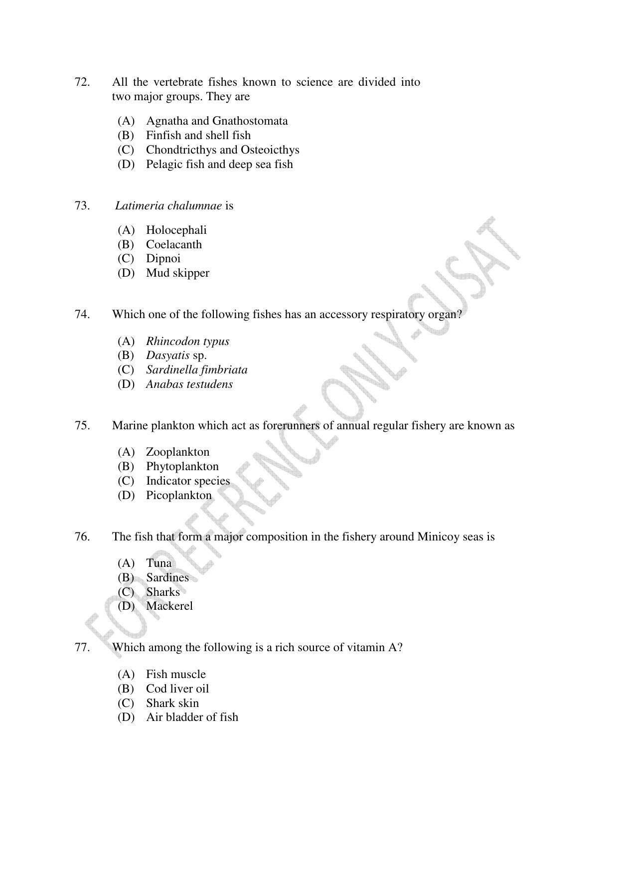 CUSAT CAT 2022 FISHERIES Question Paper - Page 13