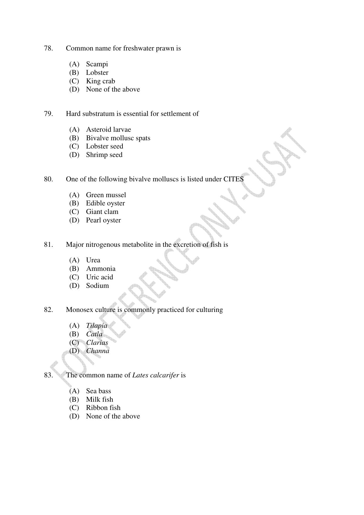 CUSAT CAT 2022 FISHERIES Question Paper - Page 14